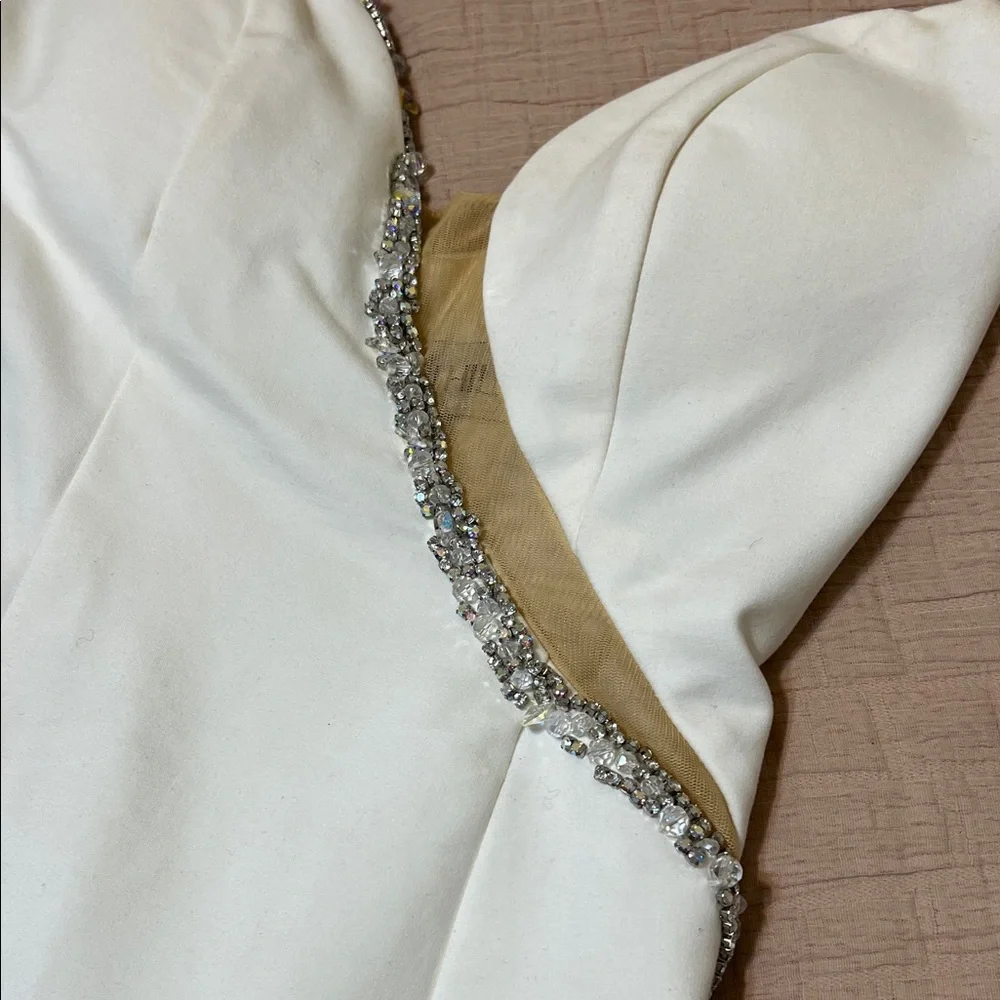 Sherri Hill White One Shoulder Dress with Silver Accents - Picture 9 of 9